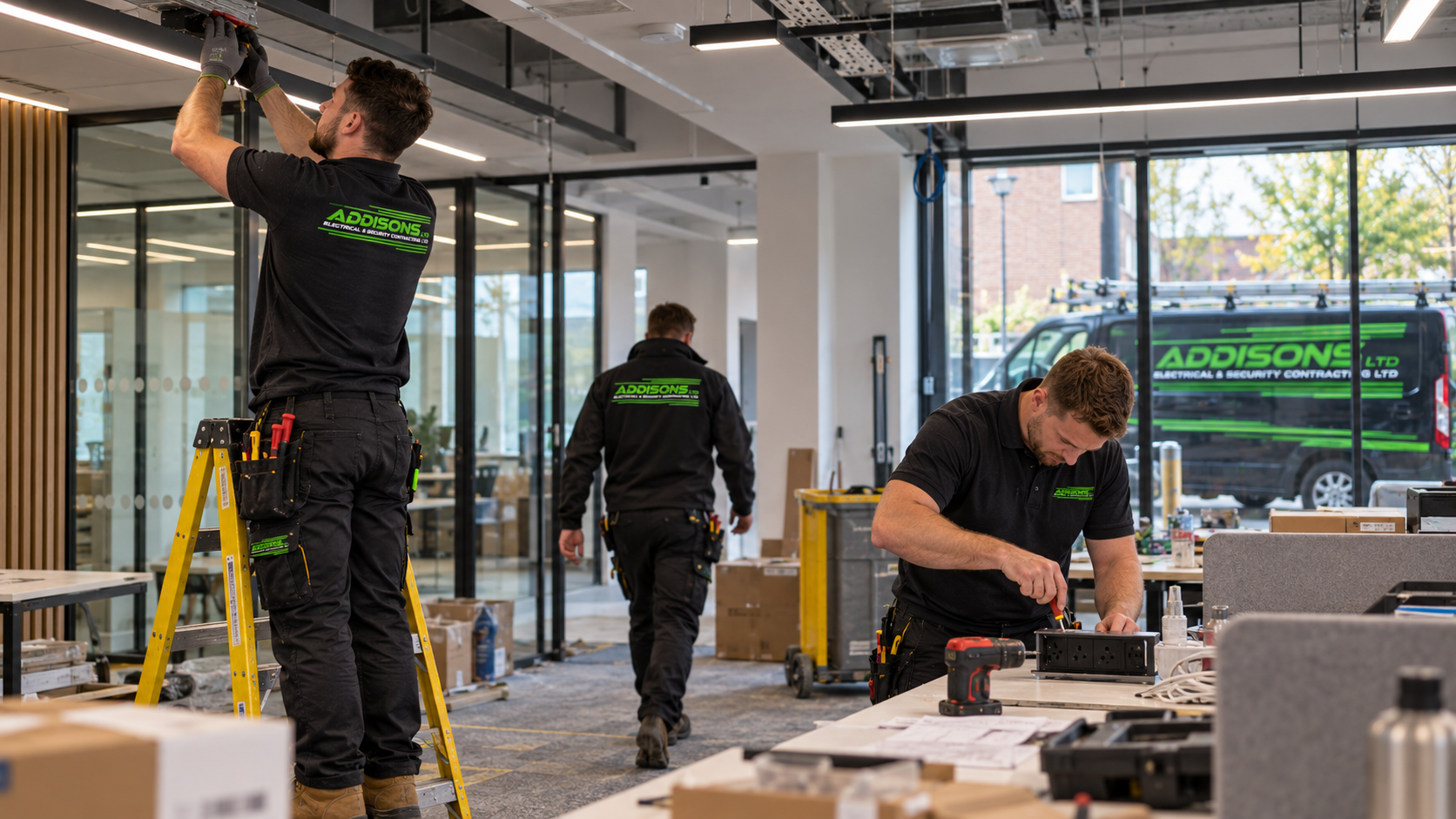 Commercial electrical fit-out with neat containment and distribution