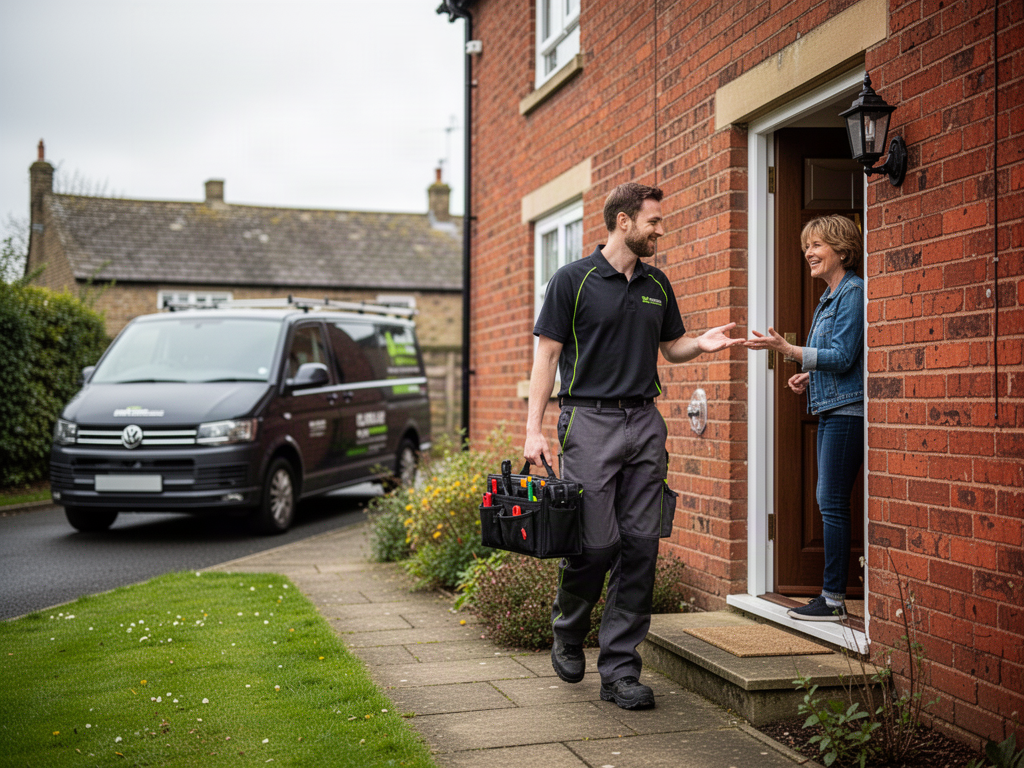 Electrician arriving at a home for an electrical appointment